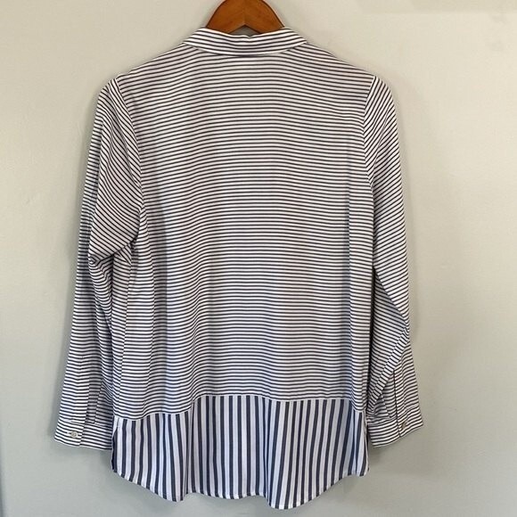 J Jill Stripe Button Front Peplum Tunic Top Blouse Oversized V-Neck Long Sleeve - Picture 7 of 13